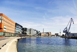 Münster Wandbild Hafen bei Tag – Panorama Stoffdruck aus Münster