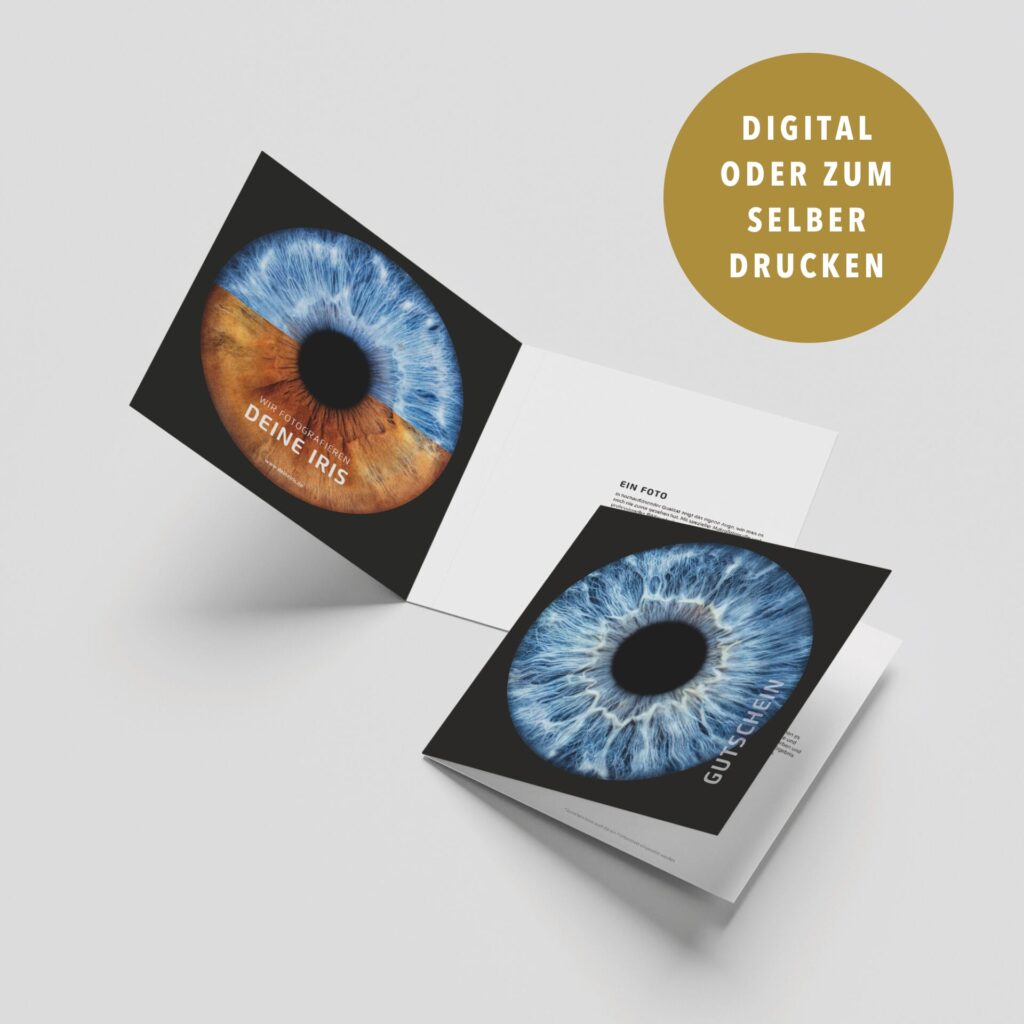 Digitaler Irisfotografie Gutschein – sofort per E-Mail oder PDF zum Ausdrucken – feine art Münster
